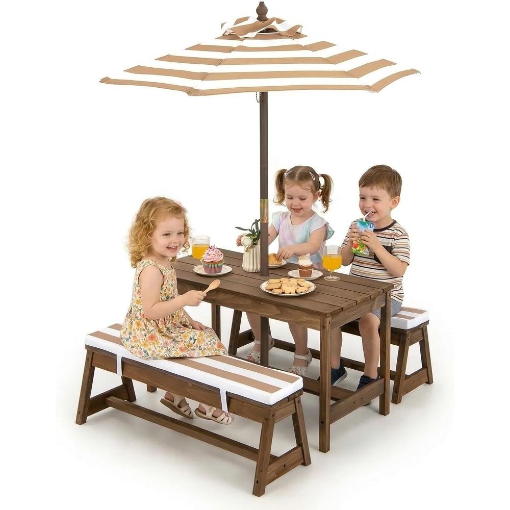 Kids Outdoor Table And Chairs With Umbrella - Table de pique-nique pour enfants, ensemble