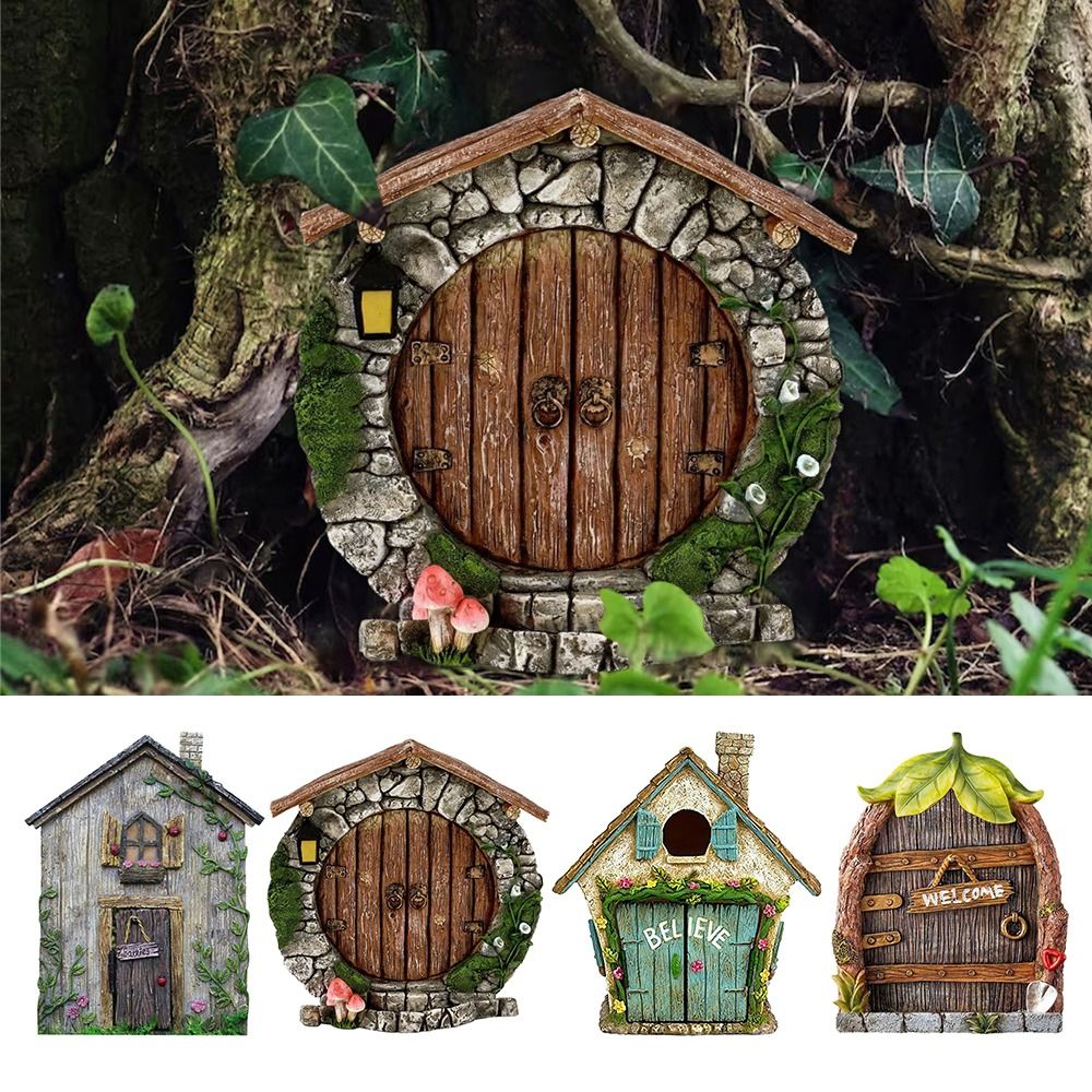 Kids Outdoor Fairy Garden - Figurines miniatures en bois pour portes