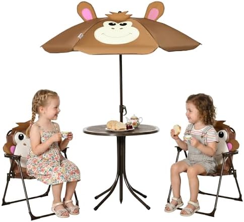 Kids Outdoor Table And Chairs With Umbrella - Ensemble table et chaises pour enfants,