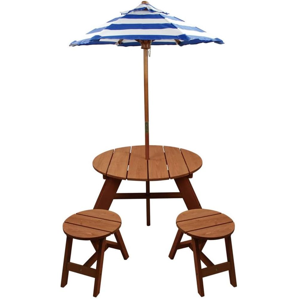 Kids Outdoor Table And Chairs With Umbrella - Ensemble de table ronde en bois